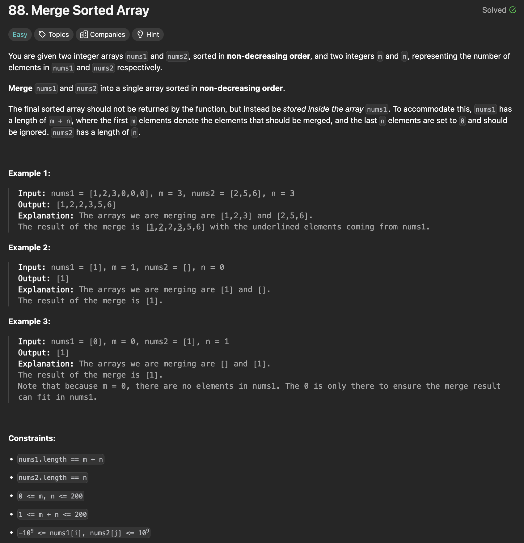 Merge Sorted Array